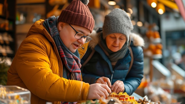 Un concepto de vida segura de inclusión a través de fotos y actividades pacíficas saludables