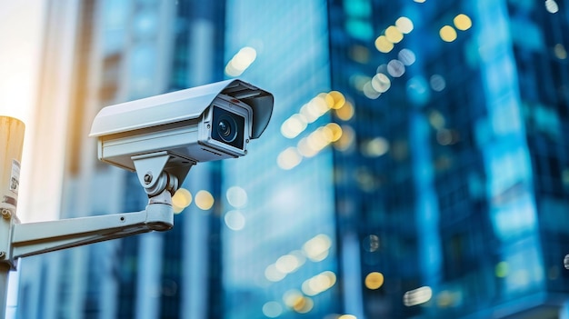 Concepto de videovigilancia de CCTV Cámara al aire libre en el edificio