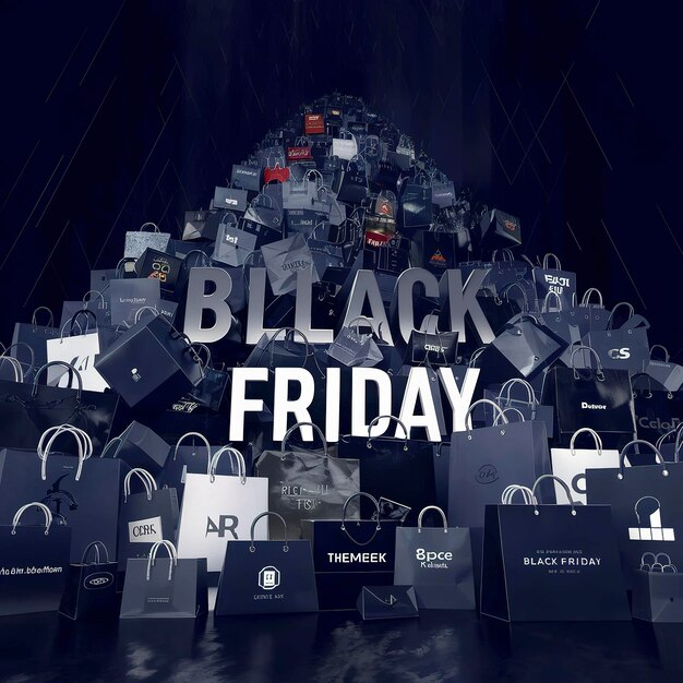 Concepto de viernes negro Bolsas de compras en fondo negro