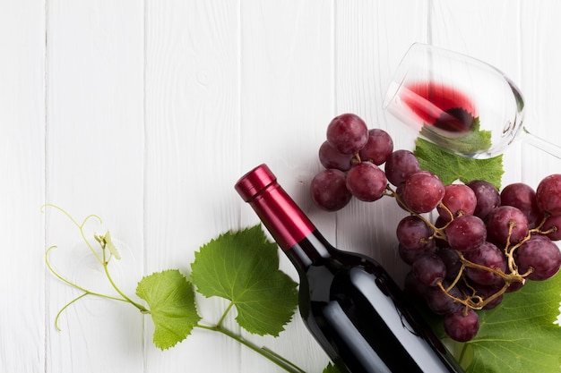 Concepto de vino tinto y viñas.
