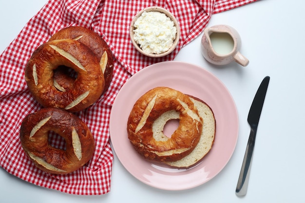 Concepto de vista superior de bagel de comida sabrosa