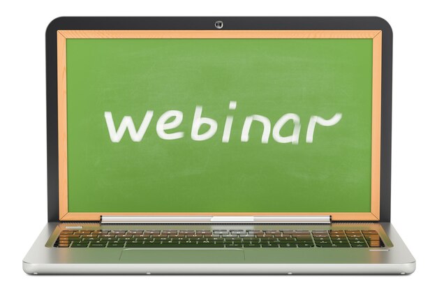 concepto de webinar con renderización 3D de portátil