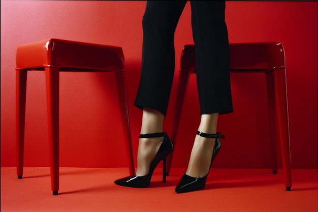 El concepto de zapatos de pierna de mujer de estilo azul colorido rojo moda hermoso pie IA generativa