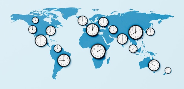 Concepto de zonas horarias del mapa mundial