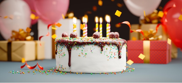 Foto conceptos de celebración de pasteles de cumpleaños fondos renderizado en 3d