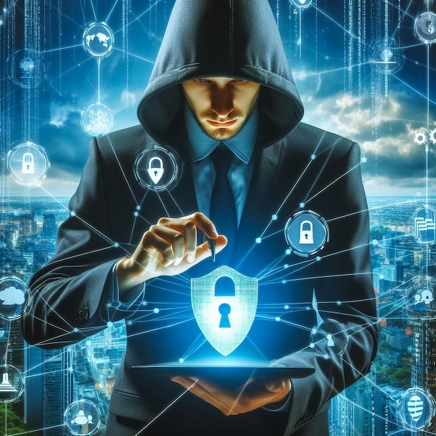 Conceptos de ciberseguridad y privacidad para proteger los datos Icono de bloqueo y tecnología de seguridad de la red de Internet