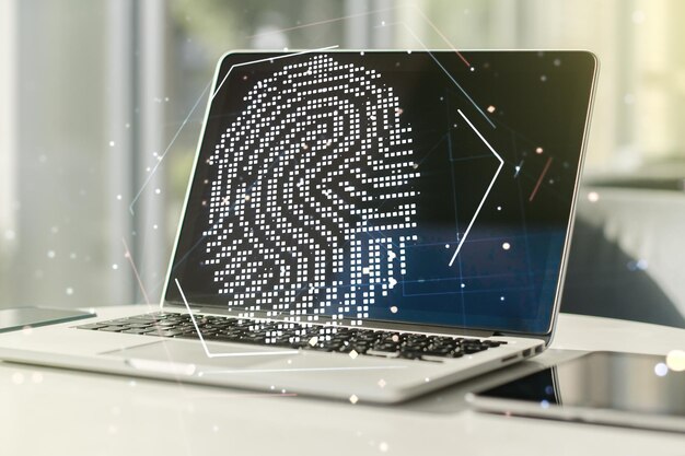 Conceptos de datos de exploración de huellas dactilares de fondo gráfico abstracto en computadoras modernas