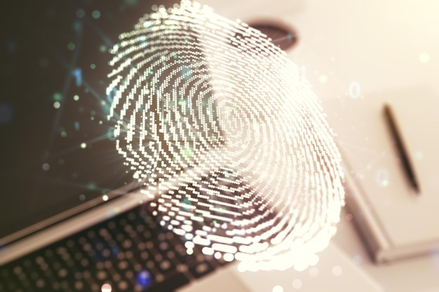 Conceptos de datos de exploración de huellas dactilares de fondo gráfico abstracto en computadoras modernas