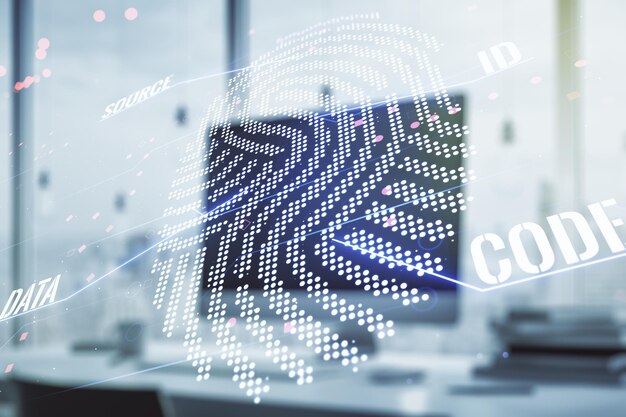 Conceptos de datos de exploración de huellas dactilares de fondo gráfico abstracto en computadoras modernas