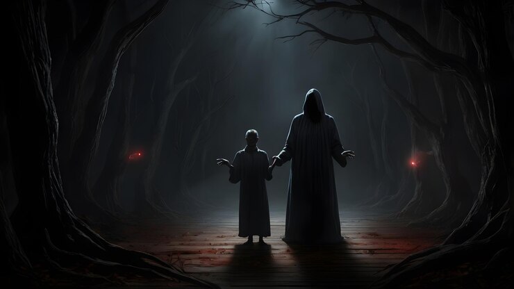 Conceptos espeluznantes de Halloween Fantasmas etéreos que encarnan las pesadillas en la luz
