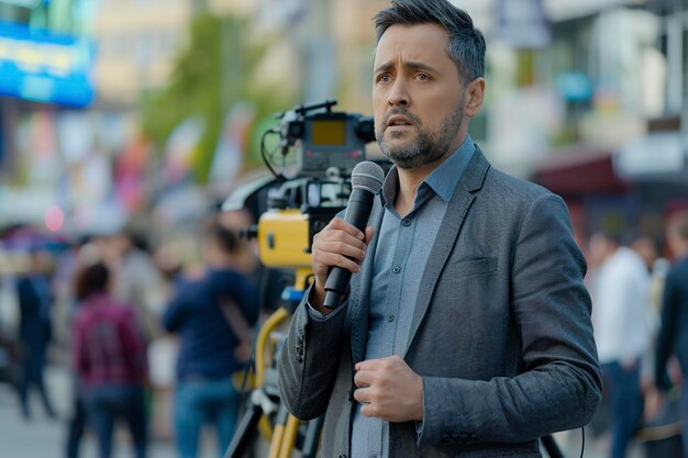 Foto conceptos de reportero de noticias de última hora hombre orador público