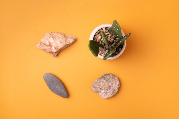 Conceptual creativo moderno Bodegón flatlay piedras de equilibrio sobre un fondo naranja con espacio para texto antecedentes conceptuales