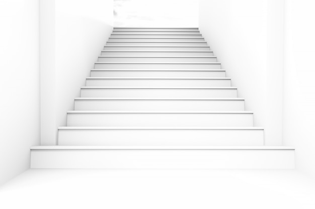 Conceptual whit escaleras en blanco ir a la luz al final para el concepto de éxito