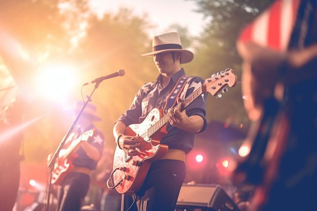 Concerto ao ar livre com bandas ao vivo executando músicas patrióticas dia da independência