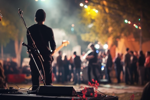 Concerto de rock em área ampla e com muitos visitantes