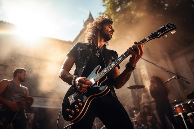 Concerto de rock em uma grande área com muitos visitantes