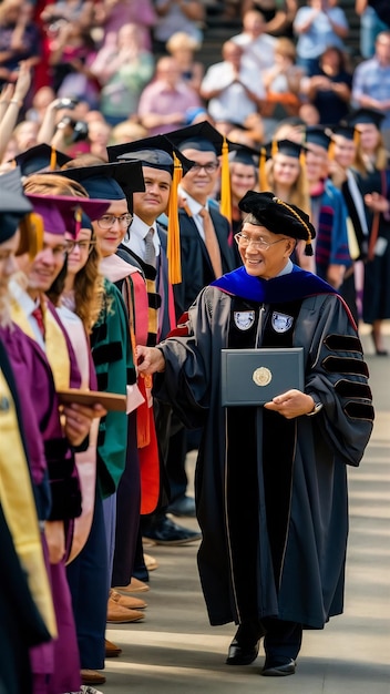 Concesión de felicitaciones y entrega del diploma con los graduados de la universidad