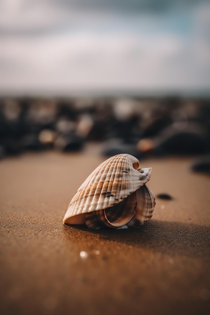 una concha en la arena en una playa