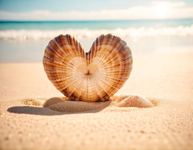 Foto una concha en forma de corazón en la playa