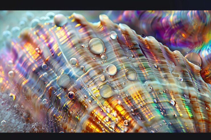 Foto concha de mar perl textura arco iris fondo de primer plano macro