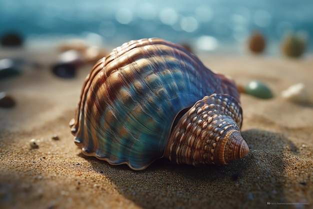 Una concha de mar en una playa