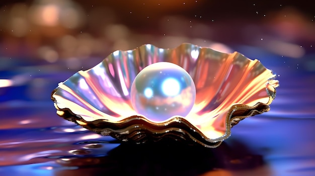 Concha marina brillante colorida abstracta con diamante dentro