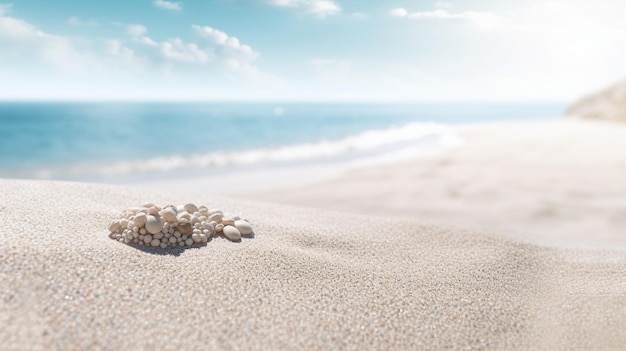 Una concha marina en una playa con el sol brillando sobre ella