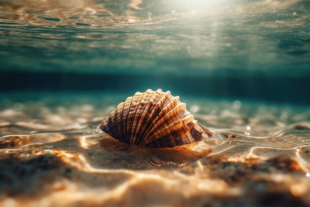 Concha na praia de verão na água do mar AI gerada