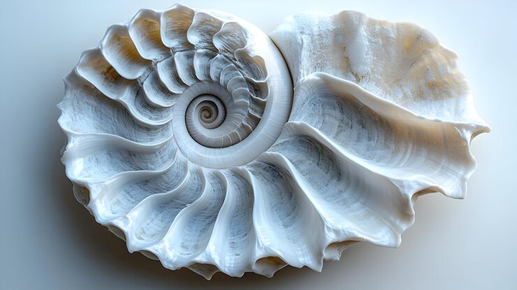 Foto la concha del náutil blanco muestra de cerca el patrón de espiral de la vida marina