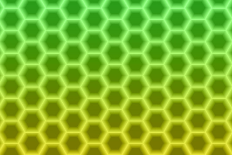Foto concha de panal brillante 3d con fondo verde degradado