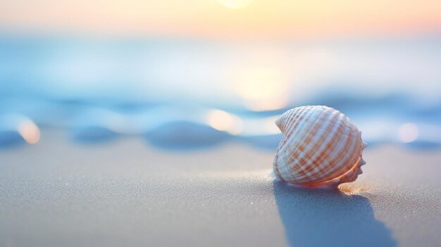 Una concha en la playa al atardecer