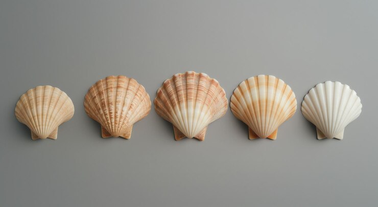 Foto conchas bien dispuestas en una exhibición minimalista