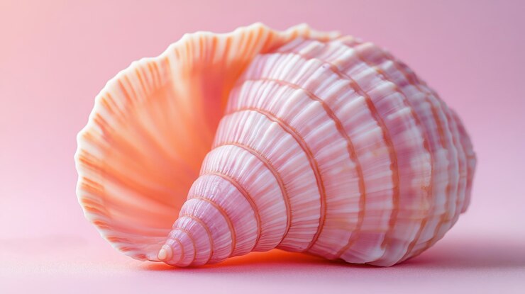 Foto conchas de colores sobre un fondo rosado