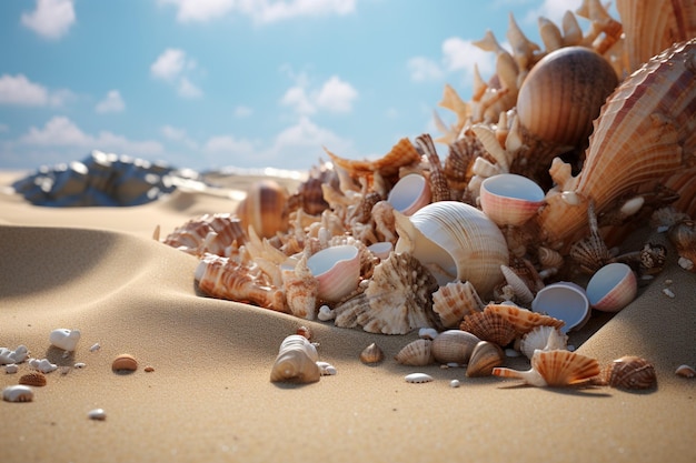 Conchas y corales en la arena de la playa