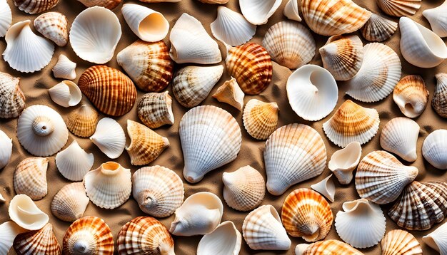 Foto conchas en la costa del lado del océano ocasión fundación