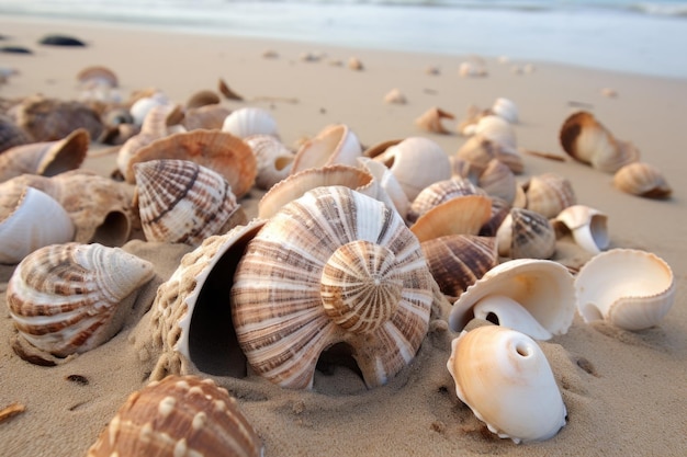 Conchas de caracóis marinhos danificadas