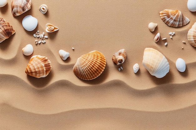 Conchas do mar em um fundo de areia