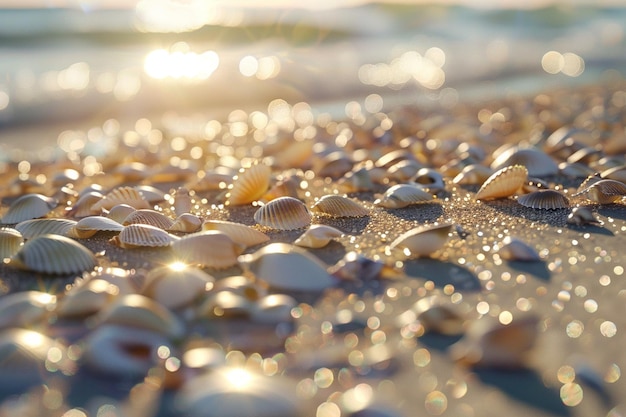 Foto conchas espumantes espalhadas pelas praias de areia