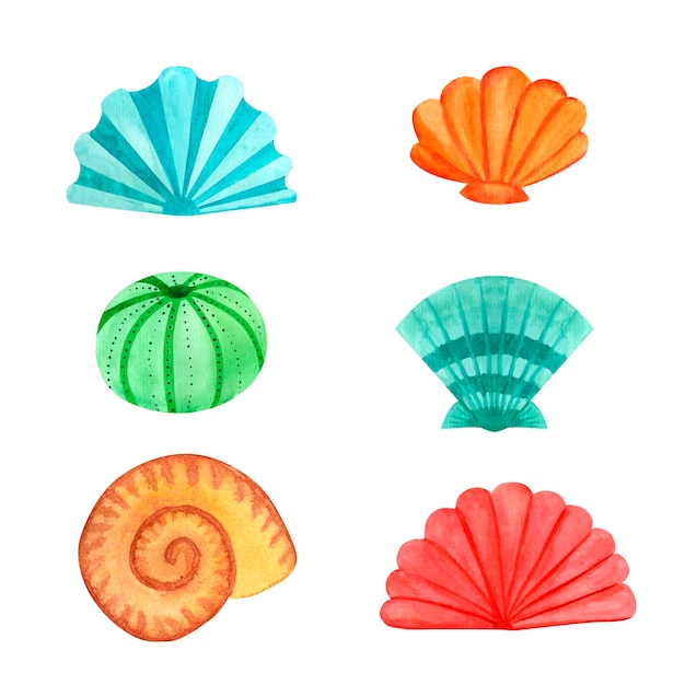 Conchas marinas divertidas paquete de animales marinos submarinos acuarela ilustración clip art en el estilo de los niños del océano para decorar la habitación de los niños escuela guardería invitación impresión y tarjeta postal