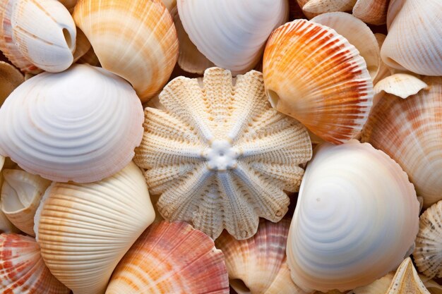 Foto las conchas marinas de fondo macro las conchas tienen diferentes formas colores y texturas creando impresionante