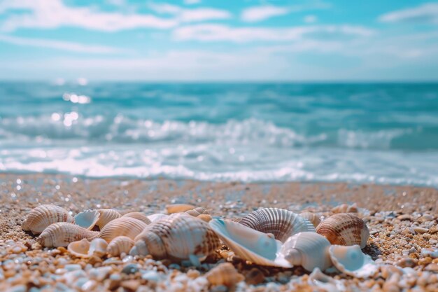 conchas marinas en el fondo de las vacaciones en la playa