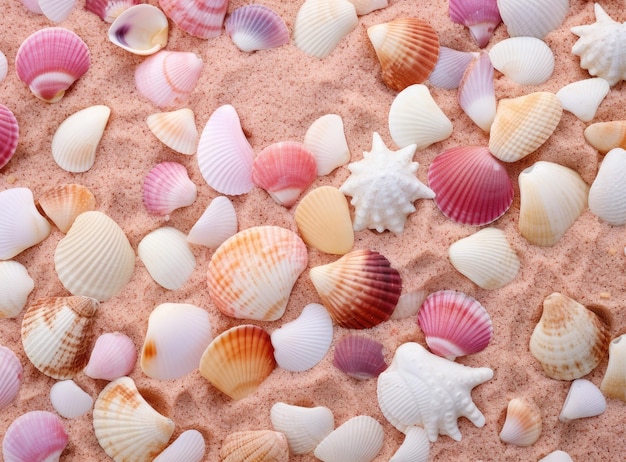 Conchas na areia Fundo de férias de verão do mar com espaço para o texto Criado com tecnologia de IA generativa