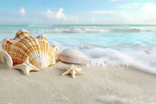 Conchas na praia de areia generativa ai