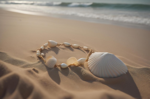 Foto conchas na praia de manhã ai gerado