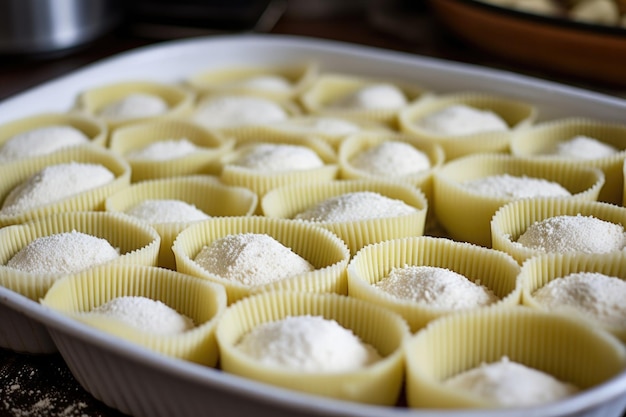 Conchas de pasta rellenas de ricotta esperando a ser horneadas