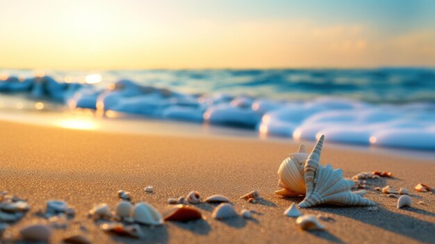 Conchas en la playa al atardecer