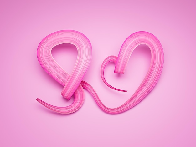 Concientización sobre el cáncer de mama Cinta rosa haciendo forma de corazón sobre fondo rosa Ilustración 3d