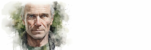 Concientización sobre la salud mental Retrato de un hombre de mediana edad Ilustración acuarela espacio de copia de banner