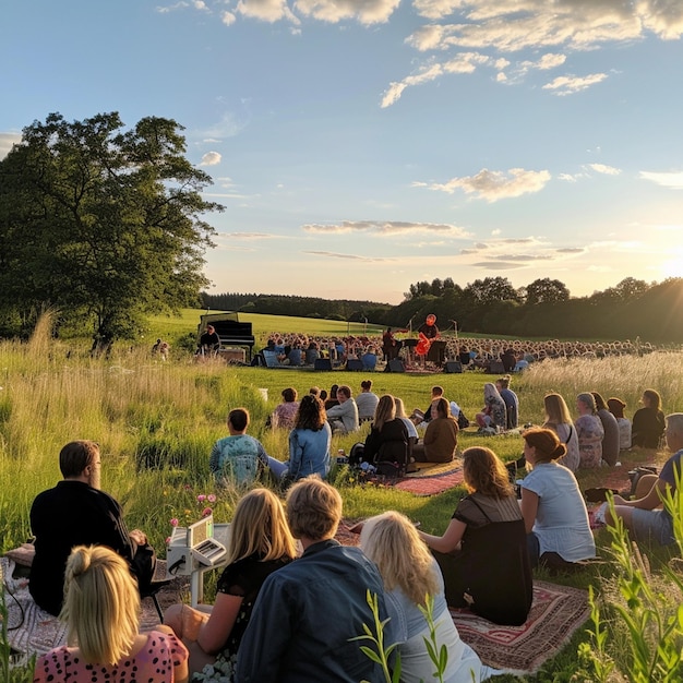 Foto concierto al aire libre de verano con picnics en dinamarca