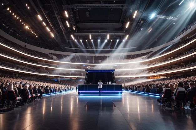 El concierto del futuro los tonos metálicos el blanco prístino ilumina la sinfonía sónica para llenar este espacio